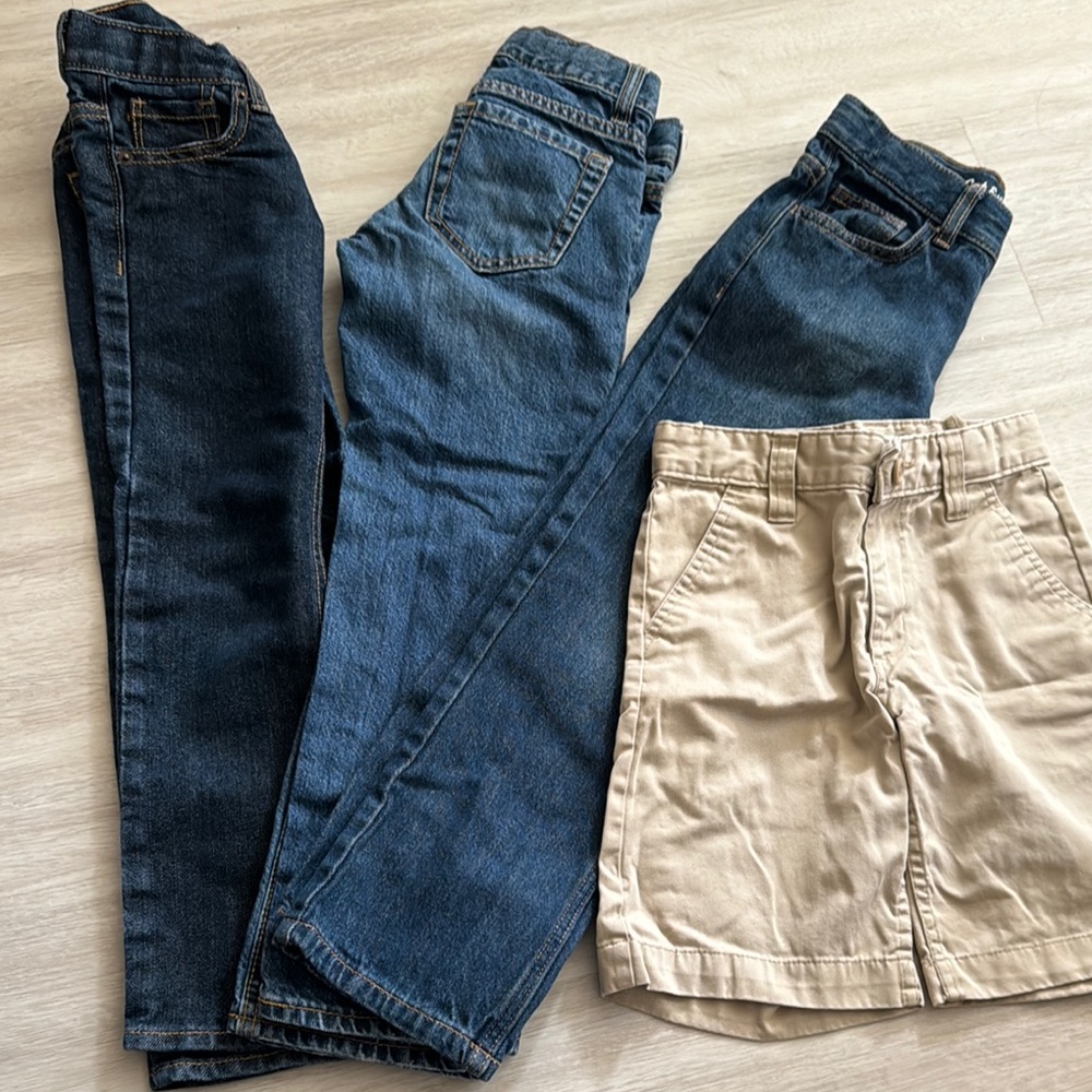 Set of Blue Jeans and Tan Shorts